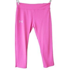 Under Armour Girls Cropped Leggings L Pink Fitted HeatGear YLG  Sports Athletic
